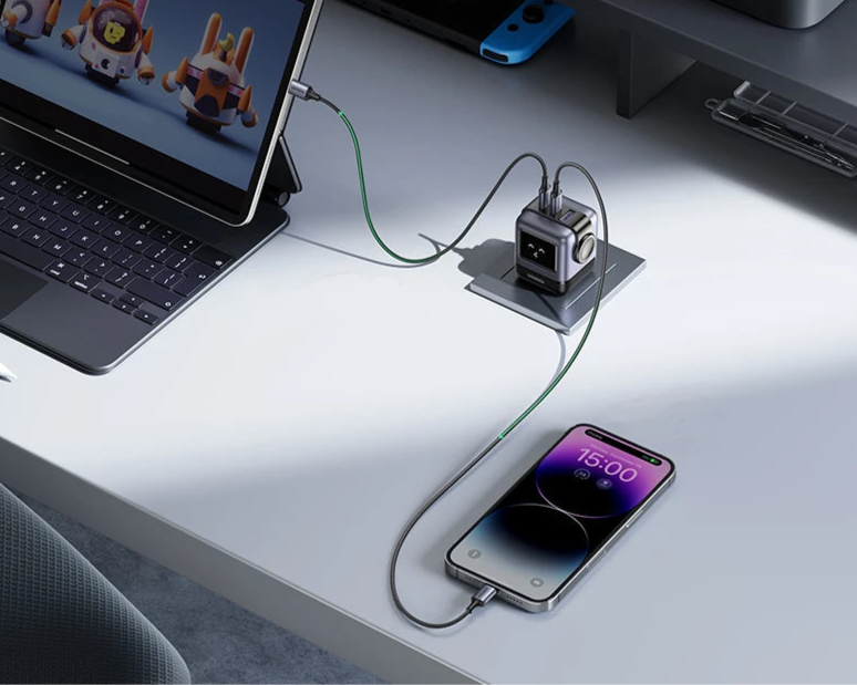 Ugreen 65W GaN Charger - Sleek Robot Design with Dual USB-C Ports for PD 3.0 Fast Charging, Compatible with iPhone 16/15/14 Pro, MacBooks, Laptops, and Tablets - Perfect for Travel and Everyday Use.