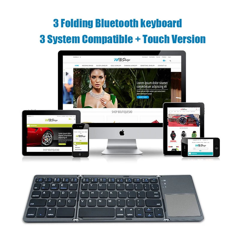 Bluetooth Wireless Folding Keyboard with Touchpad for Windows, Android, iOS, and Mobile Devices - Multi-Function Mini Keyboard