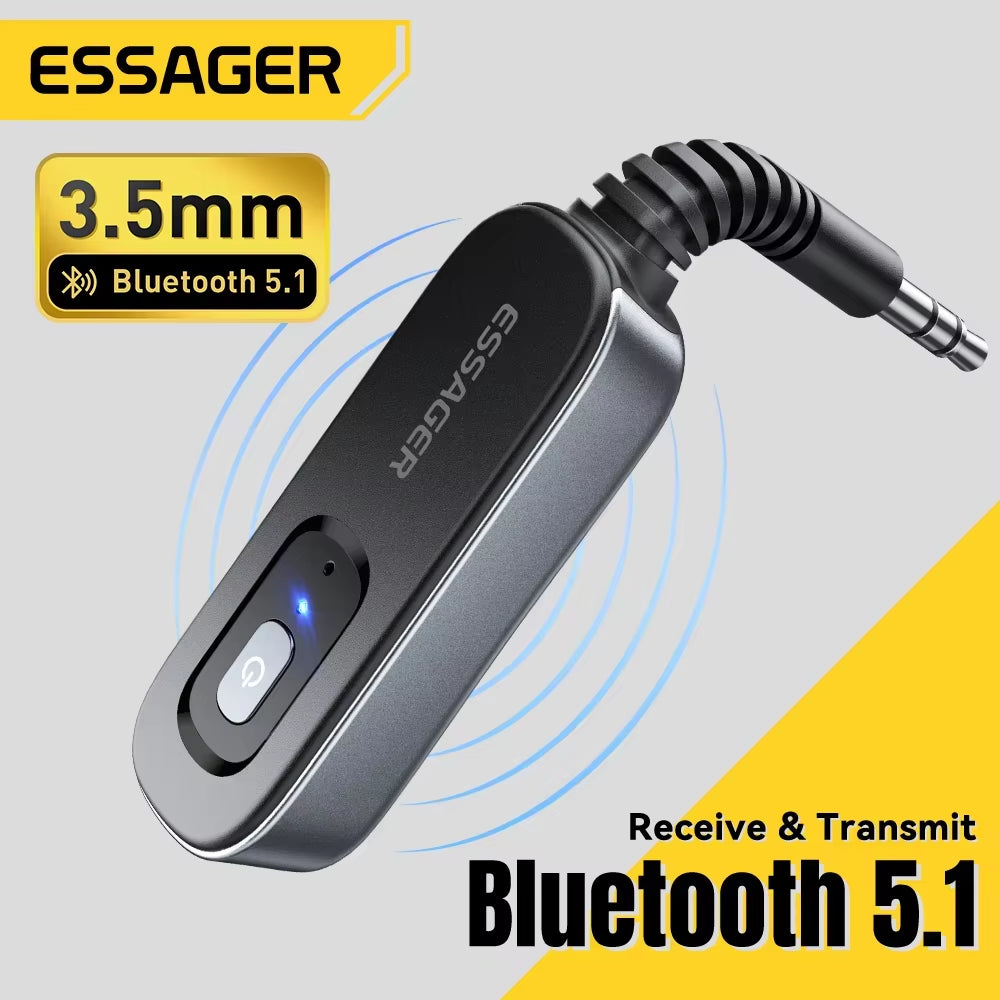 Bluetooth 5.1 Audio Receiver and Transmitter with 3.5mm AUX and Microphone for Wireless Stereo Music Streaming on PC, TV, and Car Speakers