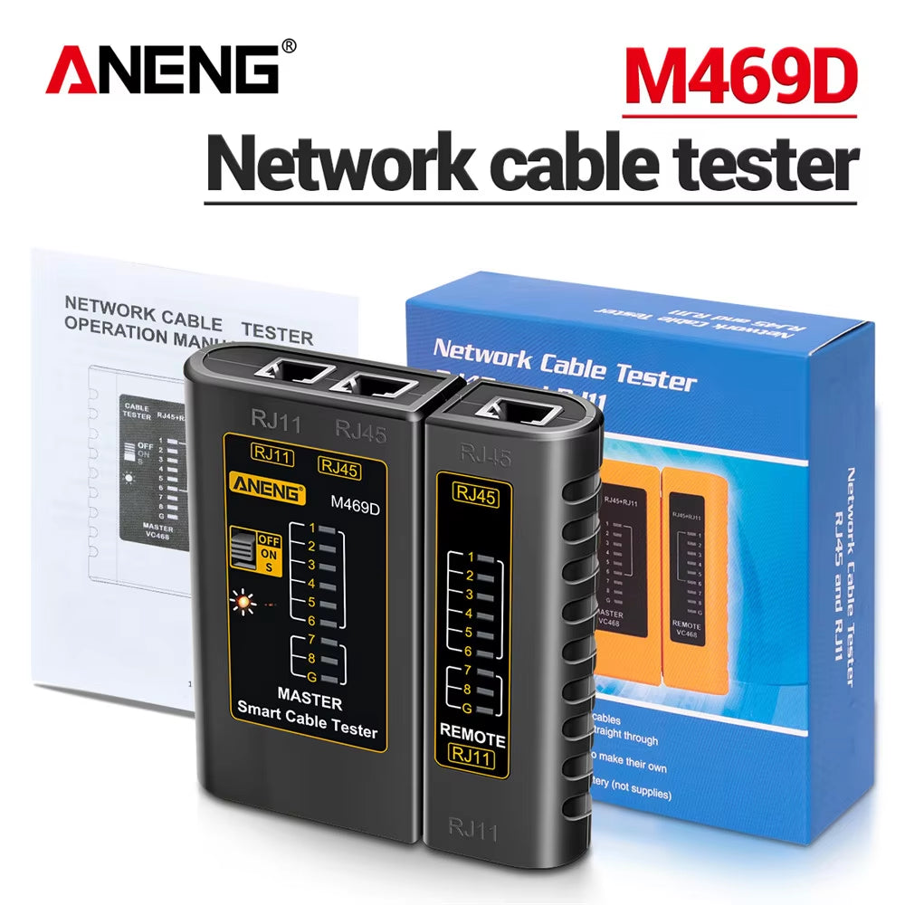 M469D Network Cable Tester for RJ45, RJ11, RJ12, CAT5, and UTP - Professional Networking Tool for Cable Repair