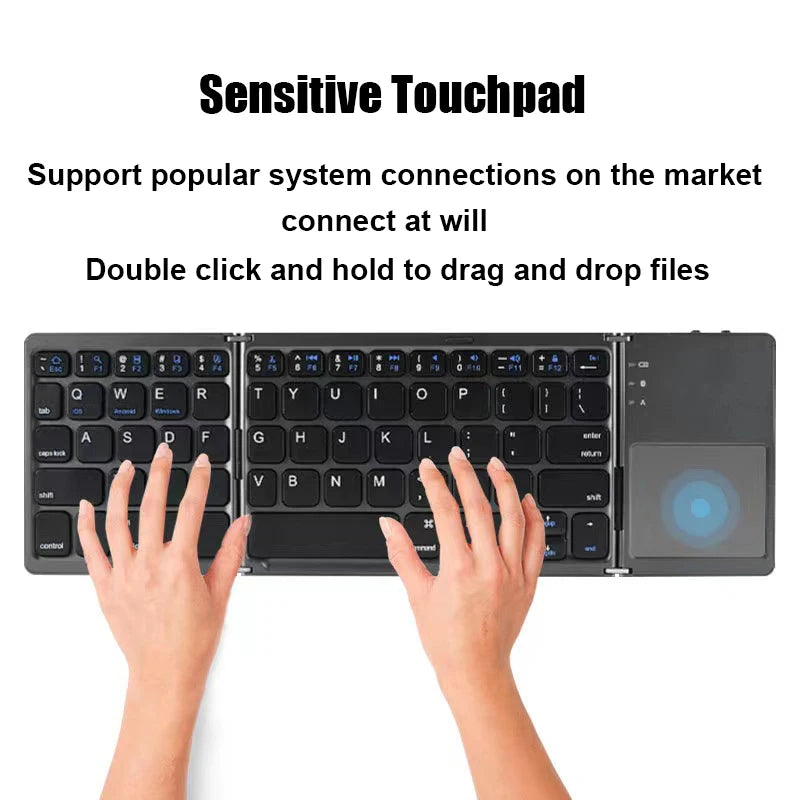 Bluetooth Wireless Folding Keyboard with Touchpad for Windows, Android, iOS, and Mobile Devices - Multi-Function Mini Keyboard