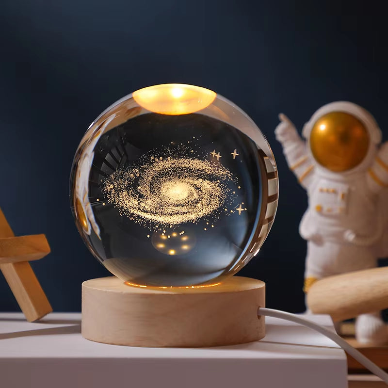 Illuminate Your Space with the 6/8Cm 3D Crystal Ball Planet Night Light – A Stunning Laser Engraved Solar System Globe Perfect for Home Decor and Gifts.
