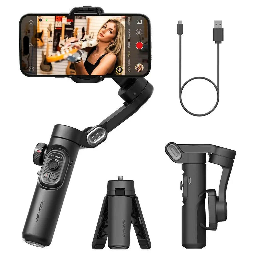 AOCHUAN Smartxe 3-Axis Handheld Gimbal Stabilizer for Smartphones with AI Face Tracking for TikTok and Vlogging.