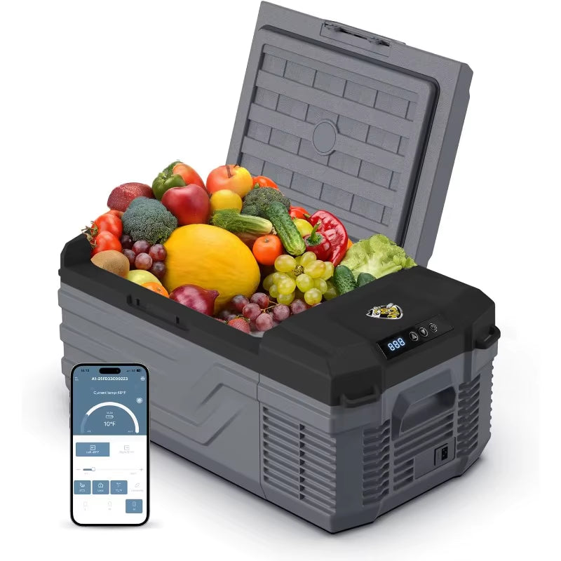 12-Volt Portable Car Refrigerator, 16-Quart Electric Cooler for Outdoor Camping and Travel, Compatible with 12V/24V DC and 110V Power Sources