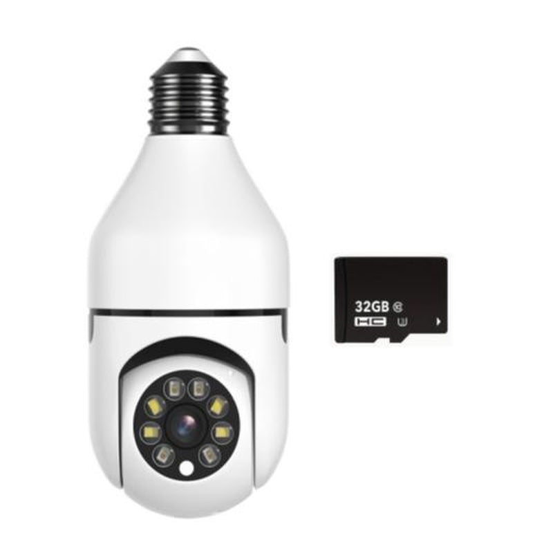 2.4G WIFI Wireless Light Bulb Security Camera with SD CARD, 3MP PTZ Full Color Night Vision, 2-Way-Audio, Motion Detection Alarm Spotlight Siren Live View Camara Para