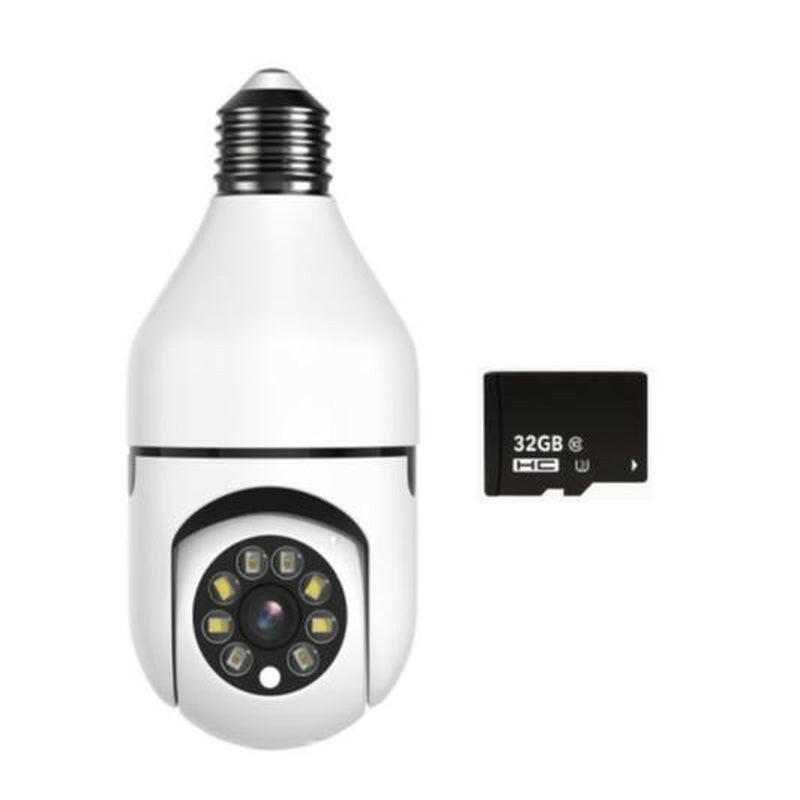 2.4G WIFI Wireless Light Bulb Security Camera with SD CARD, 3MP PTZ Full Color Night Vision, 2-Way-Audio, Motion Detection Alarm Spotlight Siren Live View Camara Para.