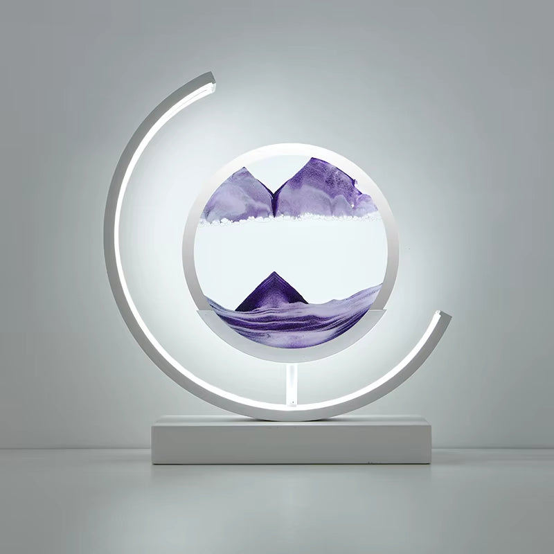 Elegant LED Quicksand Art Hourglass Lamp with Remote Control and 360° Rotation for Home and Bedroom Decoration.