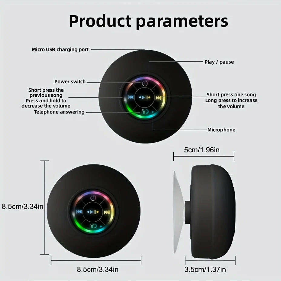 Waterproof Wireless Bluetooth Speaker with Large Suction Cup - Portable Mini Stereo for Outdoor Sports.