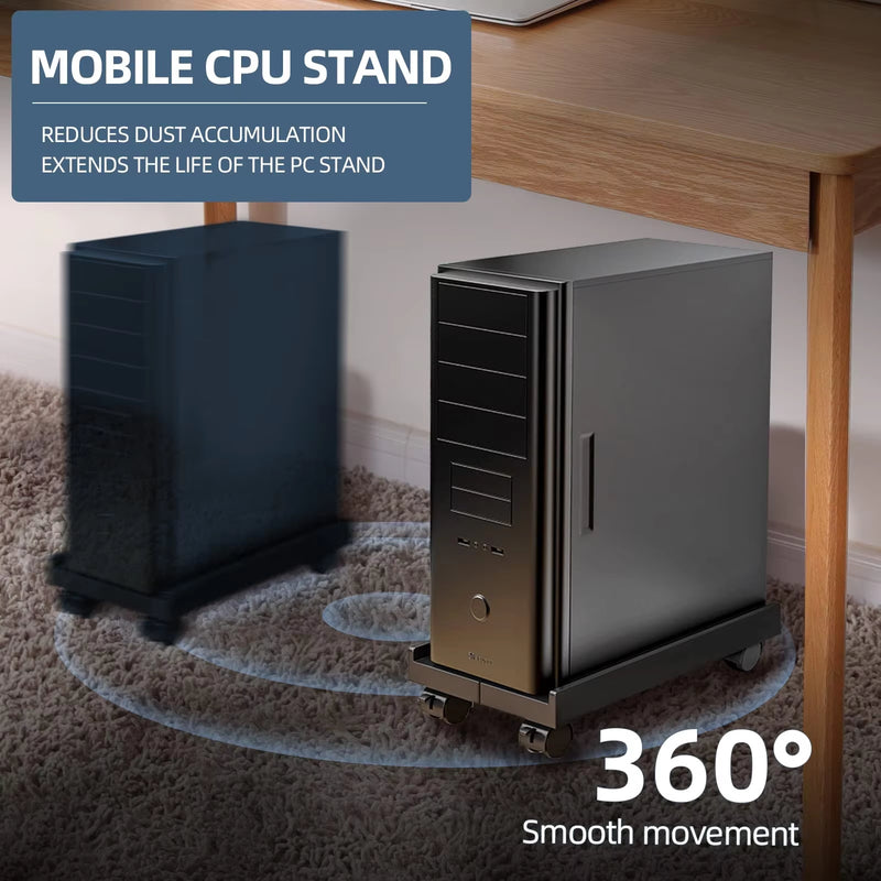 Adjustable Ventilated CPU Stand with Caster Wheels - Ideal Under Desk Holder for Most PC Towers.