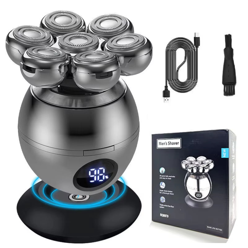 5-in-1 Electric Head Shaver for Men - Advanced 7D Floating Cutter, IPX5 Waterproof, USB Wireless Charging, and Multi-Grooming Kit.