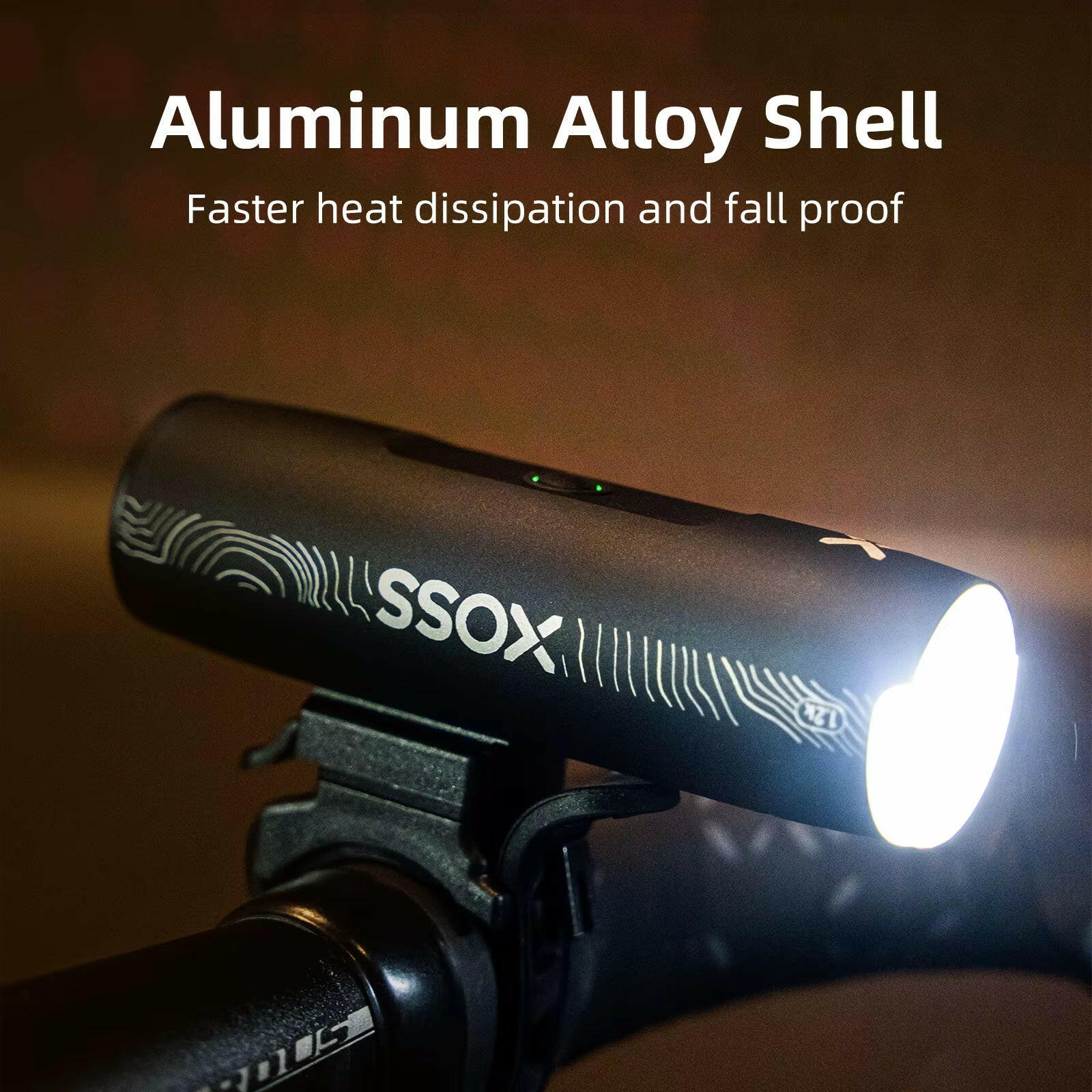 XOSS XL1200 Rechargeable Waterproof Bicycle Headlight - 200-1200 Lumen Aluminum Ultralight Front Lamp.