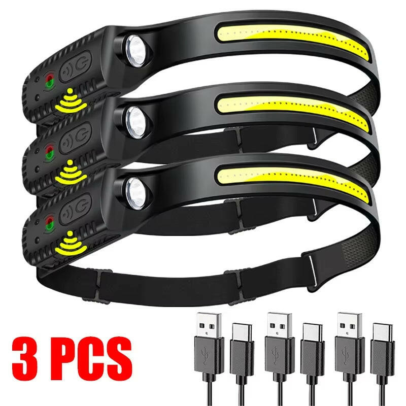 USB Rechargeable LED Sensor Headlamp XPE+COB Headlight Led Head Torch Camping Search Light Head Flashlight for Fishing Lantern.