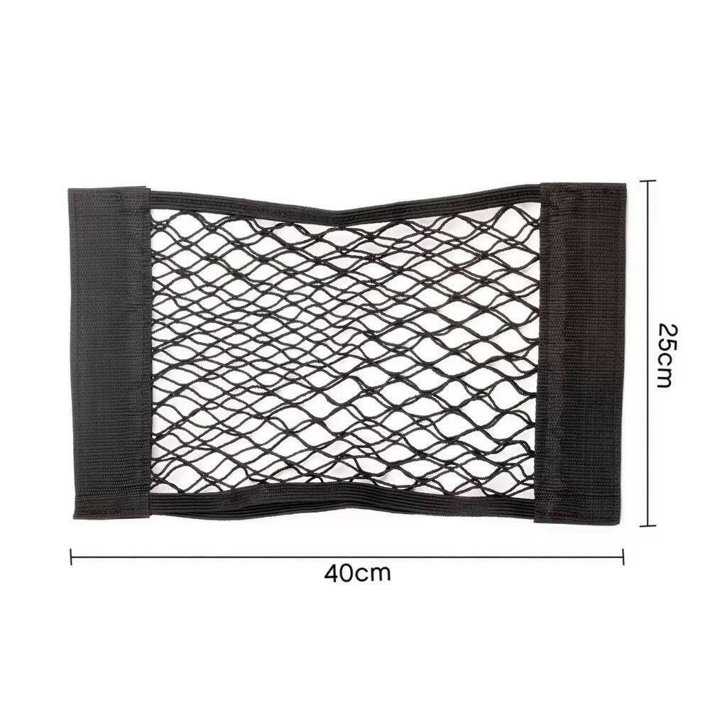 Car Back Seat Mesh Storage Organizer with Elastic String Net and Magic Sticker - Universal Trunk Pocket Cage.