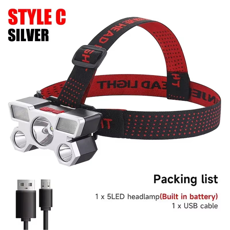 USB Rechargeable 5-LED Headlamp