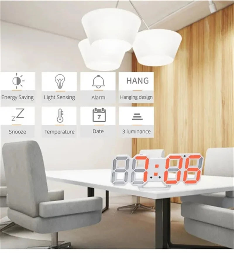 3D LED Digital Wall Clock with Date, Time, and Celsius Display - Alarm Clock and Nightlight for Home and Living Room Décor