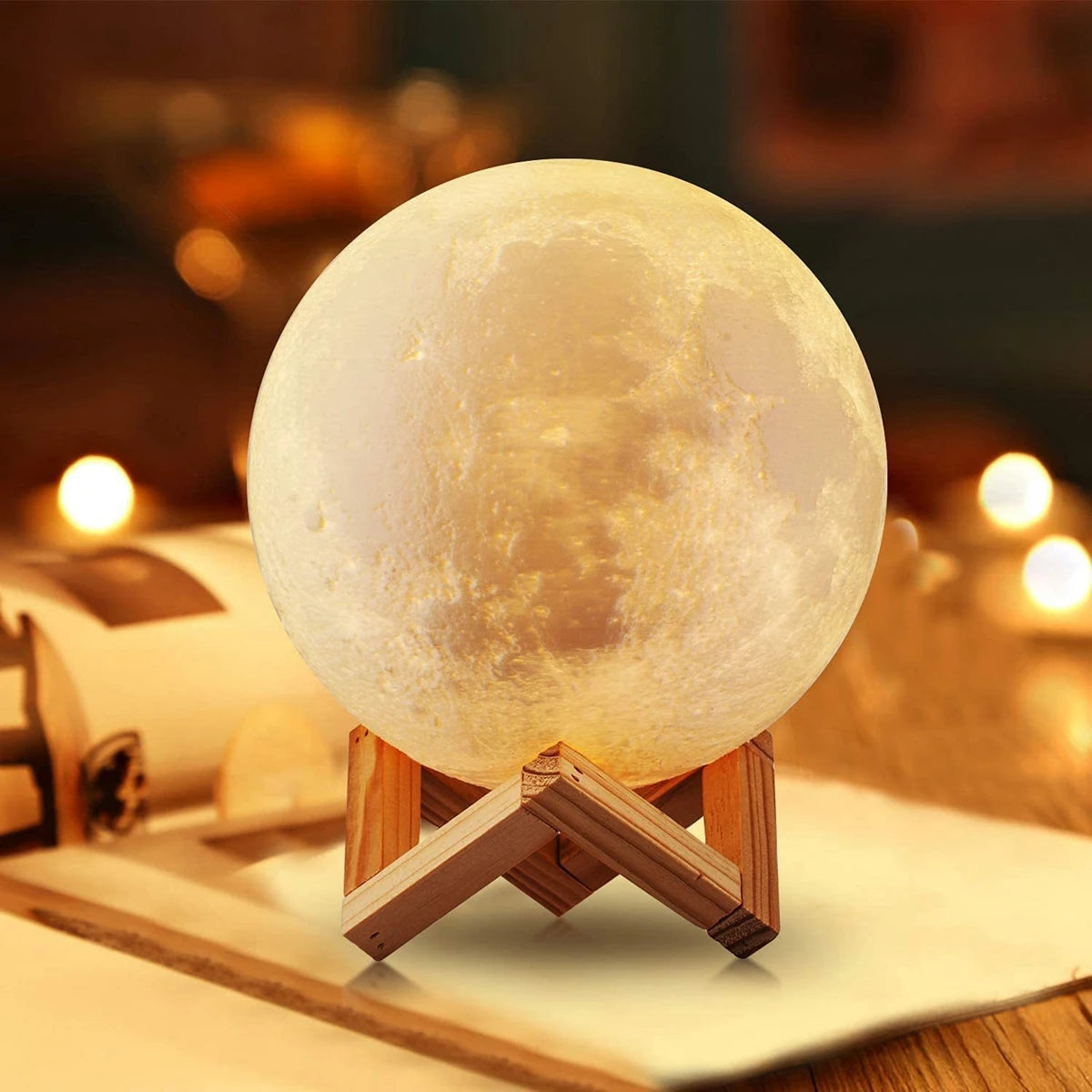 D5 8cm LED Moon Lamp with Stand - Battery Operated Starry Night Light for Bedroom Decor, Ideal Gift for Kids and Christmas