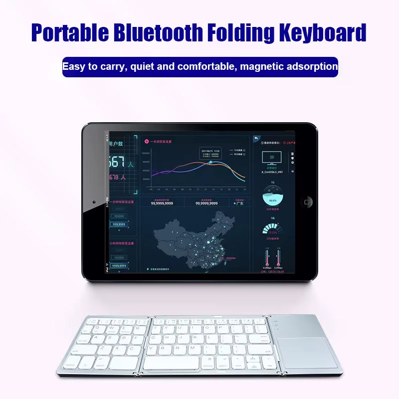 Wireless Bluetooth Folding Keyboard with Touchpad for Windows, Android, iOS, and Mobile Devices – Multi-Function Mini Keyboard