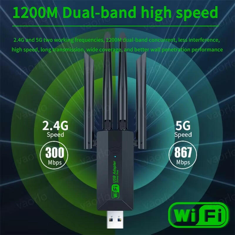 1200Mbps Dual Band Wi-Fi USB Adapter with 4 Antennas, 802.11AC, USB 3.0 High-Speed Wireless Receiver for PC and Laptop.