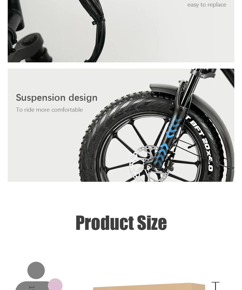 K20 Electric Bicycle Featuring a 500W Motor and 48V 16AH Lithium Battery - Urban Adult E-Bike with 20-Inch Fat Tires for Mountain Cycling