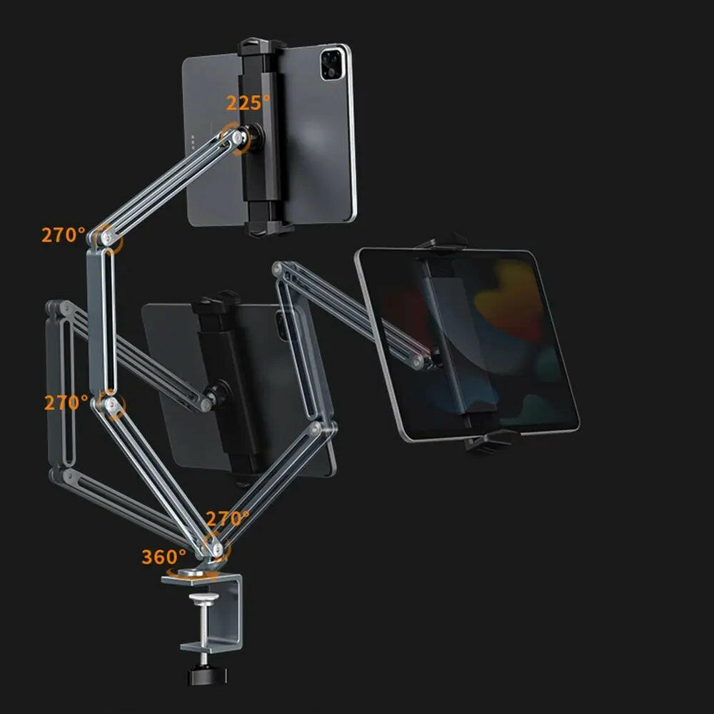 Adjustable Aluminum Tablet and Mobile Phone Stand for 4-12.9 Inch Devices, Compatible with iPad Pro, Mini, and Xiaomi Tab.