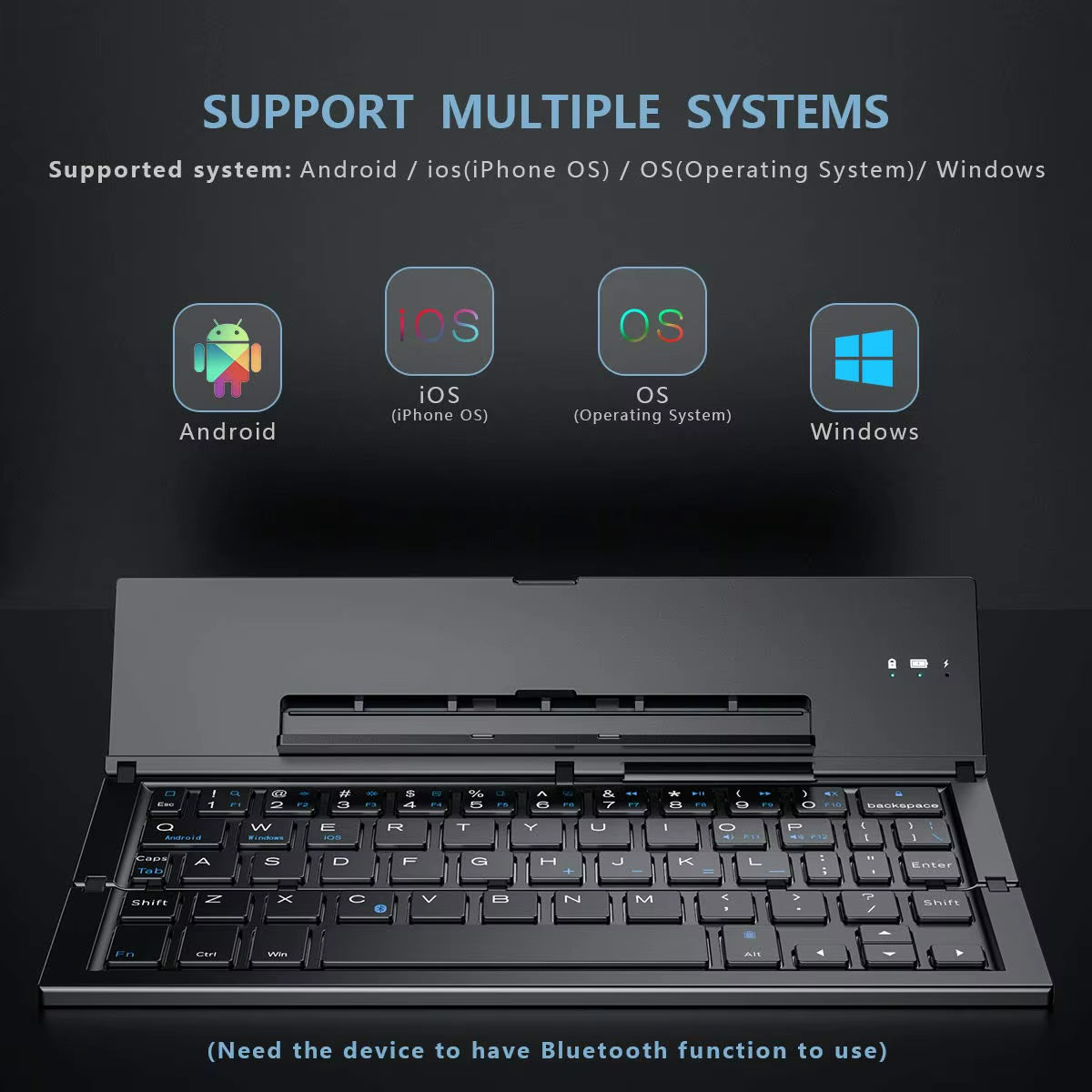 Foldable Bluetooth Wireless Aluminum Keyboard with Integrated Phone Holder, Rechargeable Portable 58-Key Travel Keypad for PC, Laptop, and Tablet