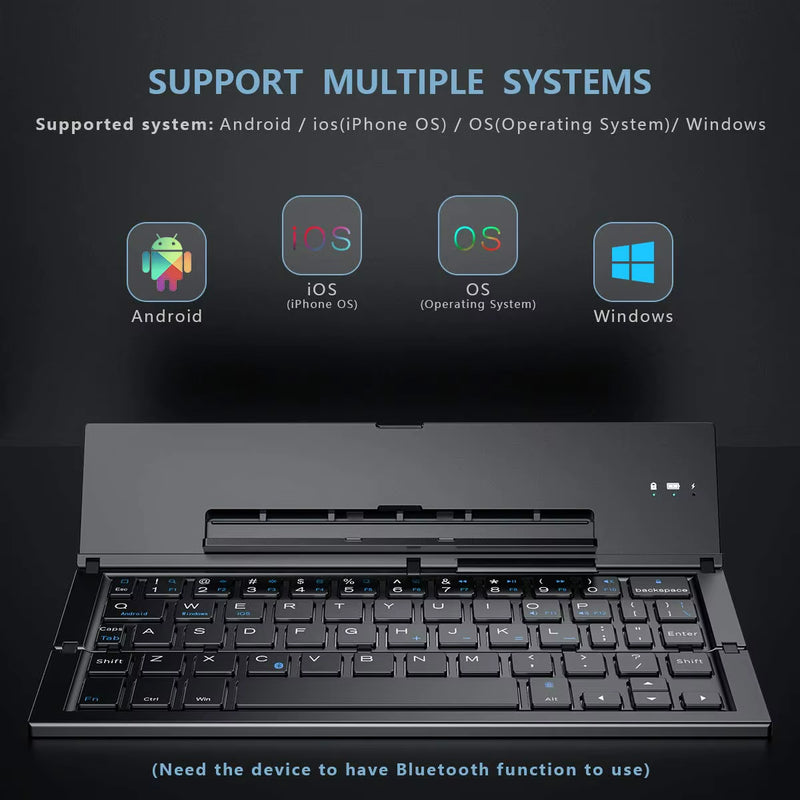 Foldable Bluetooth Wireless Aluminum Keyboard with Integrated Phone Holder, Rechargeable Portable 58-Key Travel Keypad for PC, Laptop, and Tablet