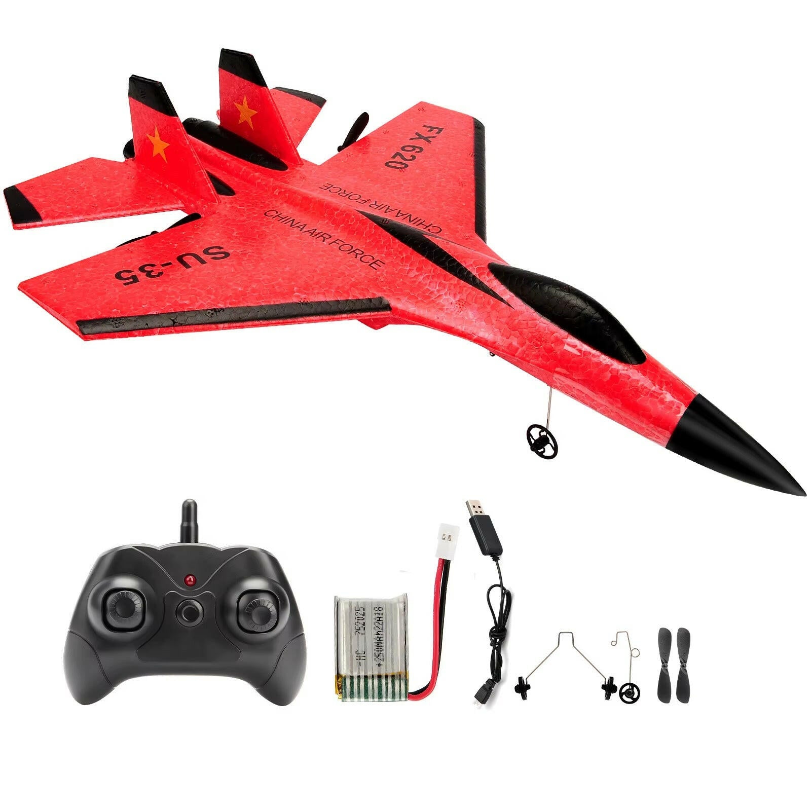 SU35 Remote Control Glider Aircraft FX620 FX820 2.4G with LED Lights - Foam Model Plane for Children Gifts.