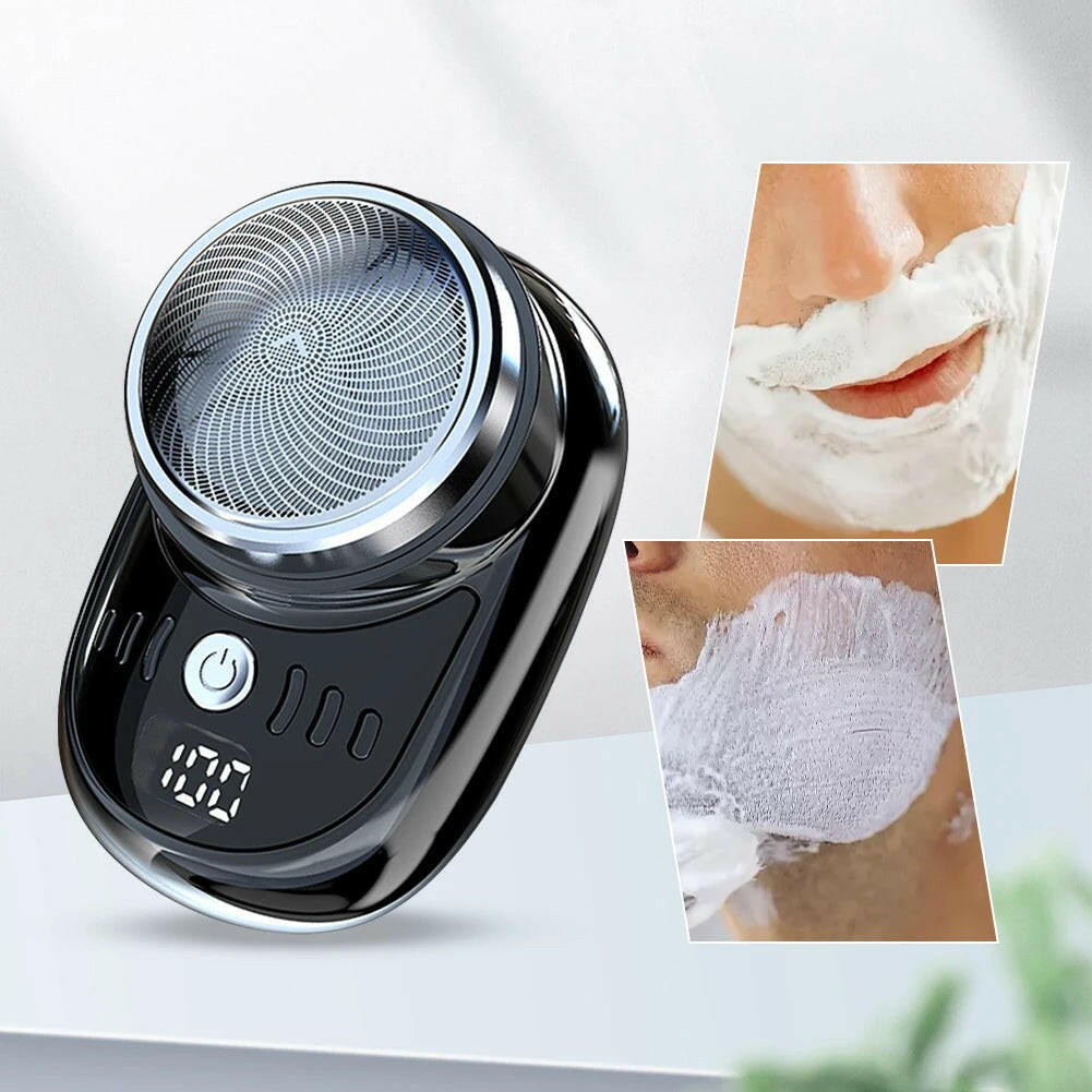 Compact Rechargeable Electric Travel Shaver for Men - Washable and Portable Cordless Trimmer for Facial and Beard Grooming.