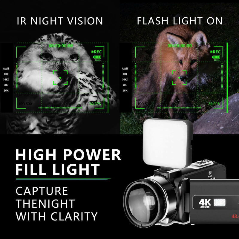 4K Video Camera 60Fps/48Mp UHD Video Recording Digital Camera Autofocus, 18X Digital Zoom Camera, 3 Inch Screen.