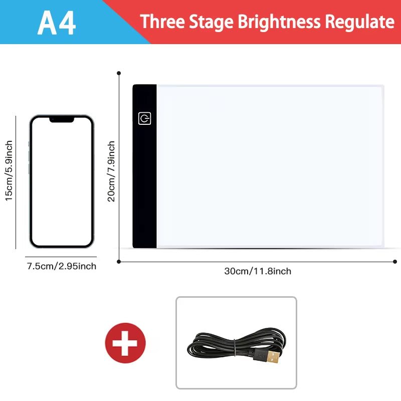 Dimmable LED Drawing and Copy Pad Board for Children - A3/A4/A5 Sizes, Educational Creative Gift for Kids