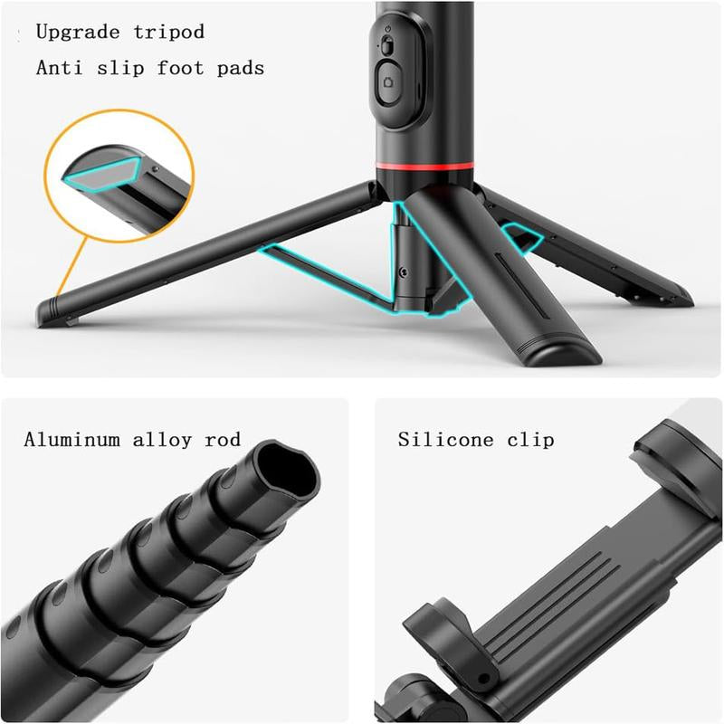 28" Portable Multifunctional Selfie Stick Tripod - Lightweight Aluminum Alloy Phone Stand with Wireless Remote Control for Video Recording and Photography, Compatible with iPhone and Android Devices, Supports Horizontal and Vertical Shooting