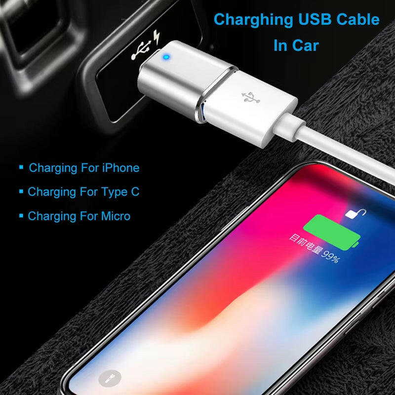 LED USB 3.0 to Type-C Adapter - OTG USB-C and USB-A to Micro USB Female Connector for Samsung, Xiaomi, and POCO Devices.