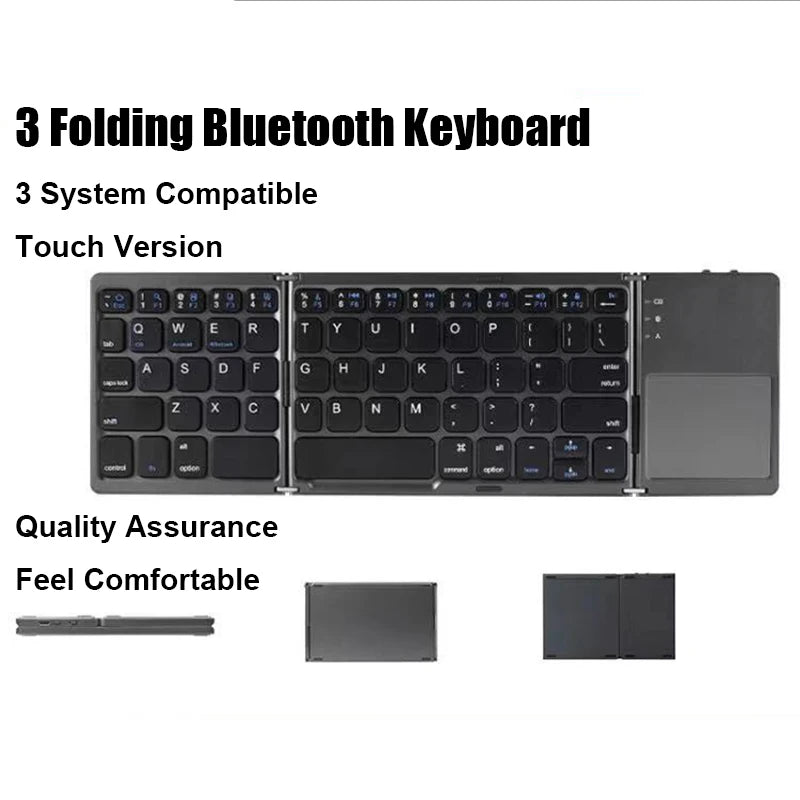 Bluetooth Wireless Folding Keyboard with Touchpad for Windows, Android, iOS, and Mobile Devices - Multi-Function Mini Keyboard