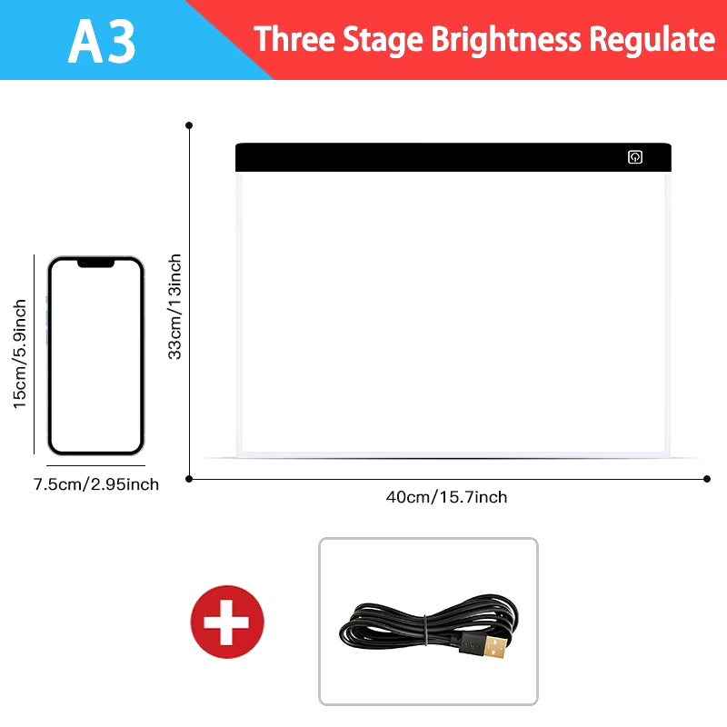 Dimmable LED Drawing and Copy Pad Board for Children - A3/A4/A5 Sizes, Educational Creative Gift for Kids