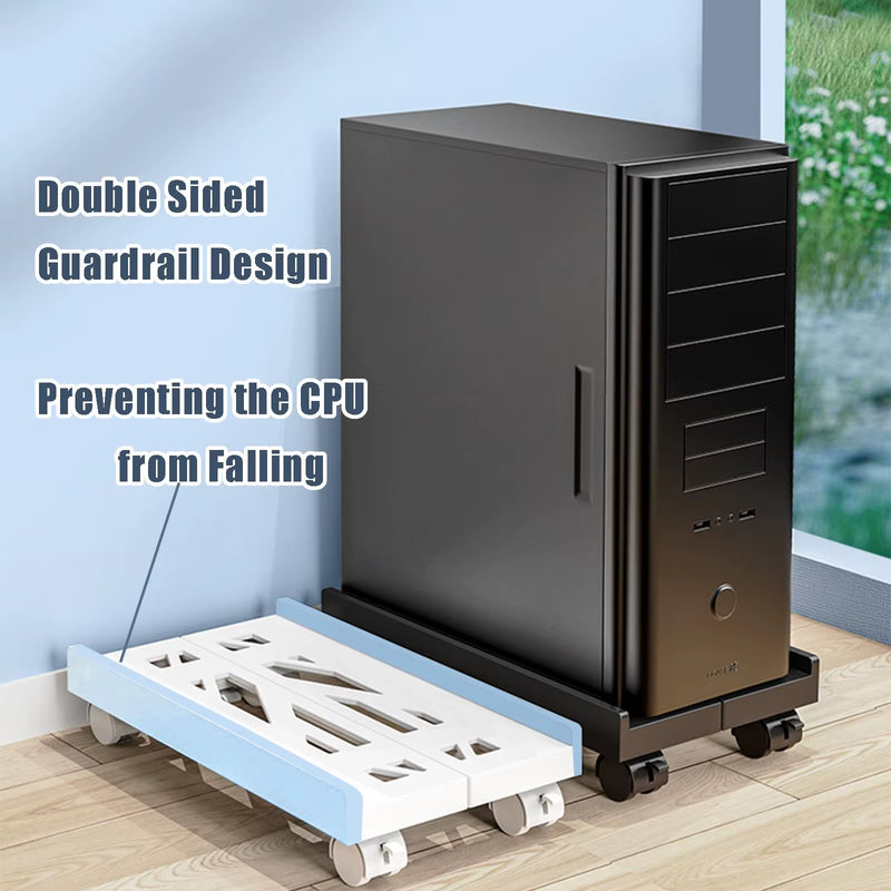 Adjustable Ventilated CPU Stand with Caster Wheels - Ideal Under Desk Holder for Most PC Towers.