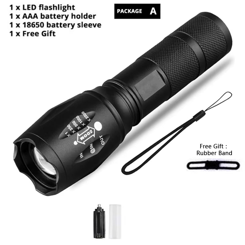 Litwod XML T6 LED Rechargeable Flashlight - 5000 LM, 5 Modes, Zoom Function, 18650 Battery, Ideal for Outdoor Camping and Emergency Use