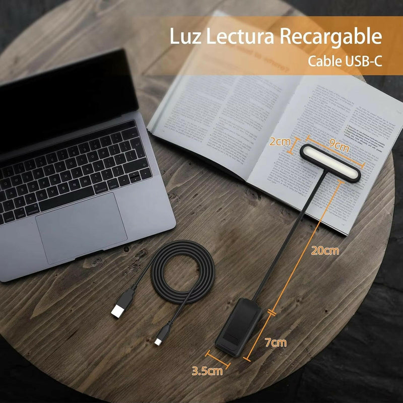 LED Rechargeable Clip-On Reading Light with Adjustable Dimming and Flexible Neck for Eye Comfort.