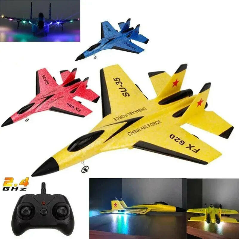 SU35 Remote Control Glider Aircraft FX620 FX820 2.4G with LED Lights - Foam Model Plane for Children Gifts.