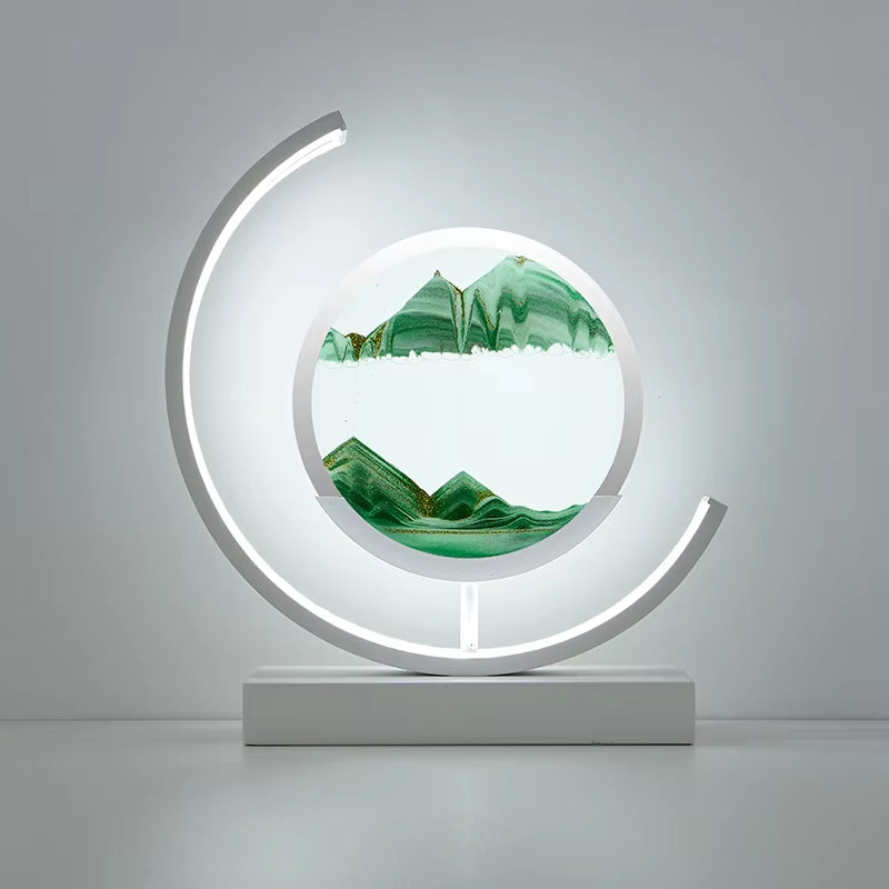 Elegant LED Quicksand Art Hourglass Lamp with Remote Control and 360° Rotation for Home and Bedroom Decoration.