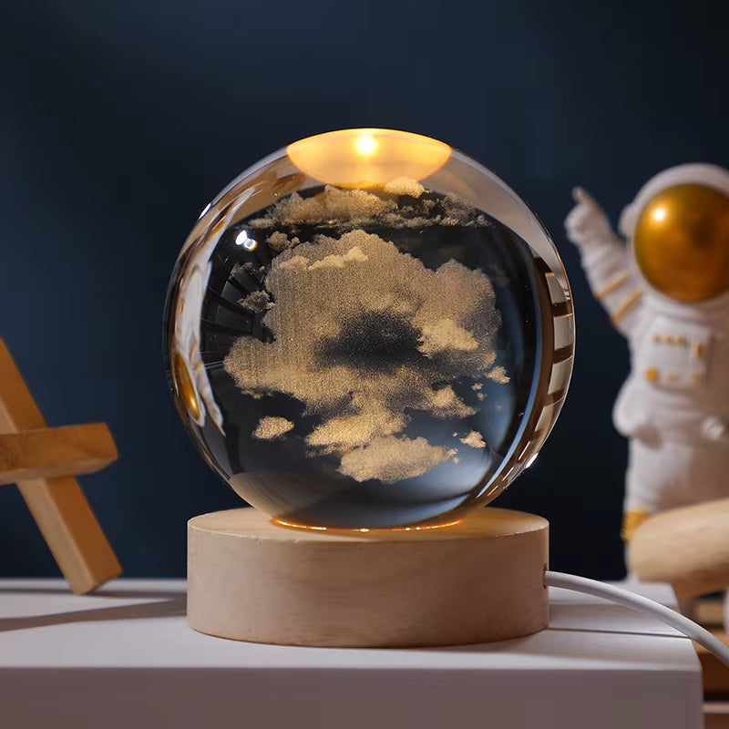 Illuminate Your Space with the 6/8Cm 3D Crystal Ball Planet Night Light – A Stunning Laser Engraved Solar System Globe Perfect for Home Decor and Gifts.