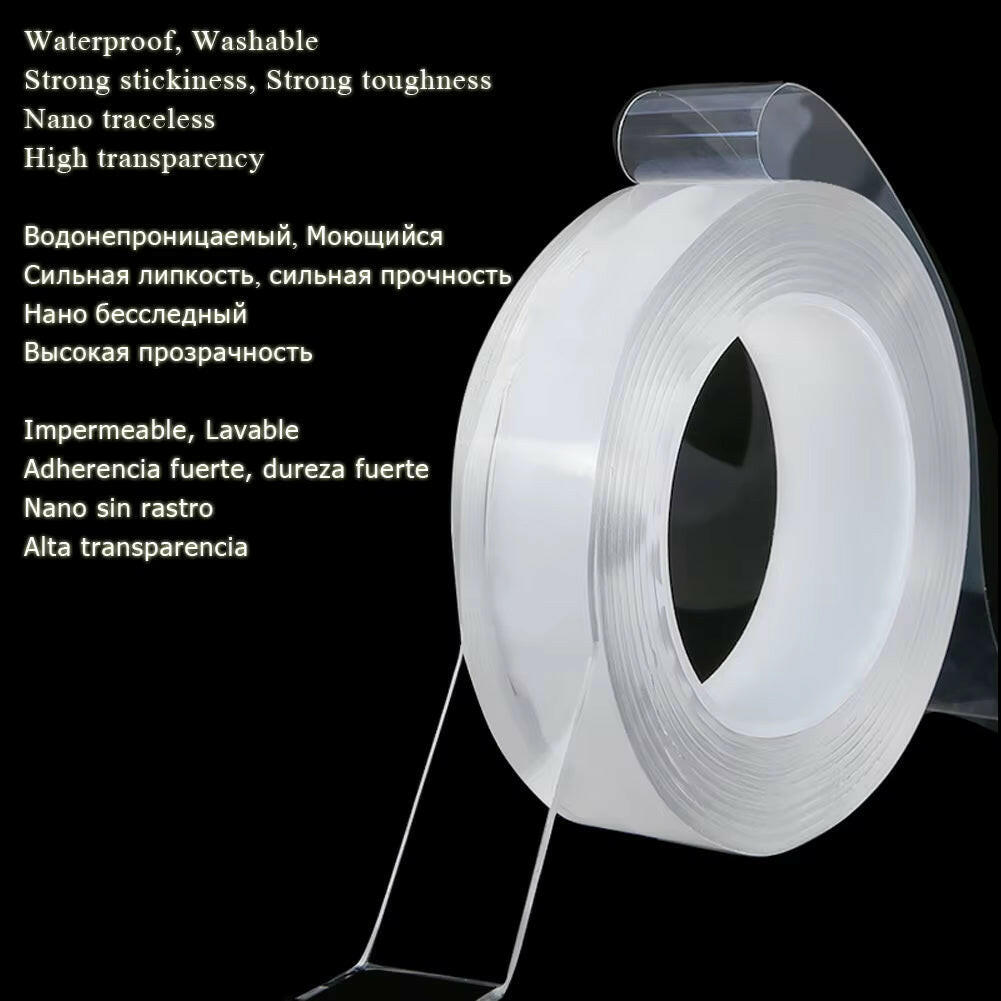 Transparent Double-Sided Nano Tape - Waterproof, Removable Wall Stickers for Kitchen and Bathroom Decor.