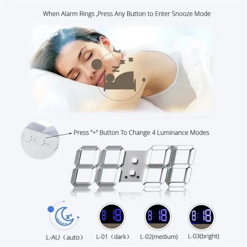 3D LED Digital Wall Clock with Date, Time, and Celsius Display - Alarm Clock and Nightlight for Home and Living Room Décor