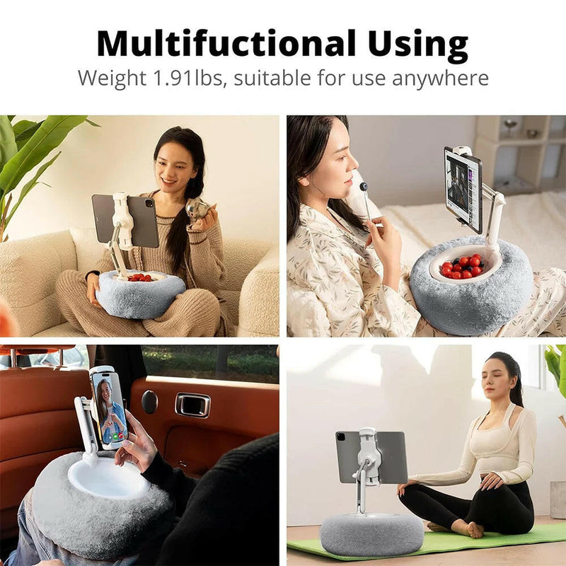Plush Pillow Mobile Phone Tablet Holder Desktop Stand Adjustable Length Angle for Binge-Watching Live Straming Video Chat.