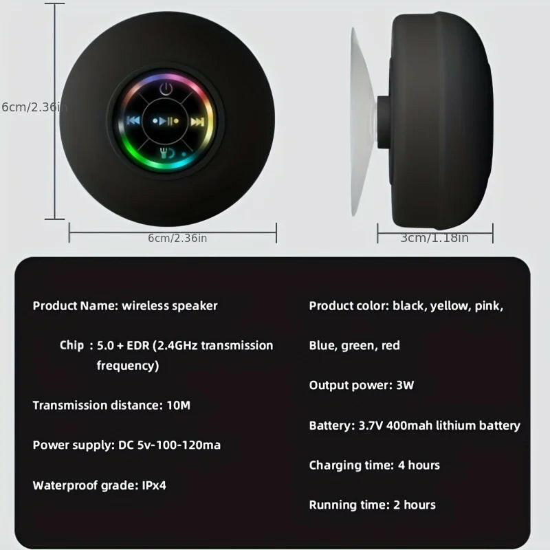 Waterproof Wireless Bluetooth Speaker with Large Suction Cup - Portable Mini Stereo for Outdoor Sports.
