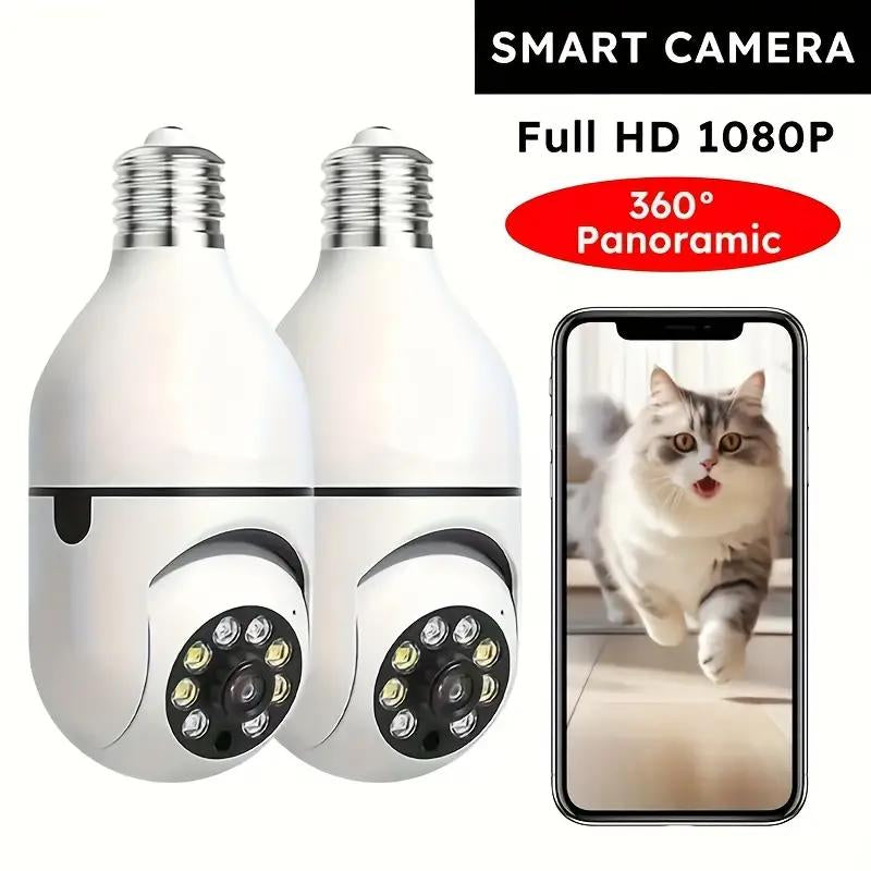 2.4G WIFI Wireless Light Bulb Security Camera with SD CARD, 3MP PTZ Full Color Night Vision, 2-Way-Audio, Motion Detection Alarm Spotlight Siren Live View Camara Para