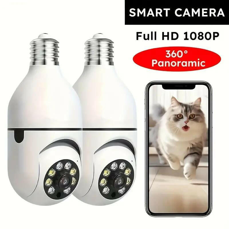 2.4G WIFI Wireless Light Bulb Security Camera with SD CARD, 3MP PTZ Full Color Night Vision, 2-Way-Audio, Motion Detection Alarm Spotlight Siren Live View Camara Para.