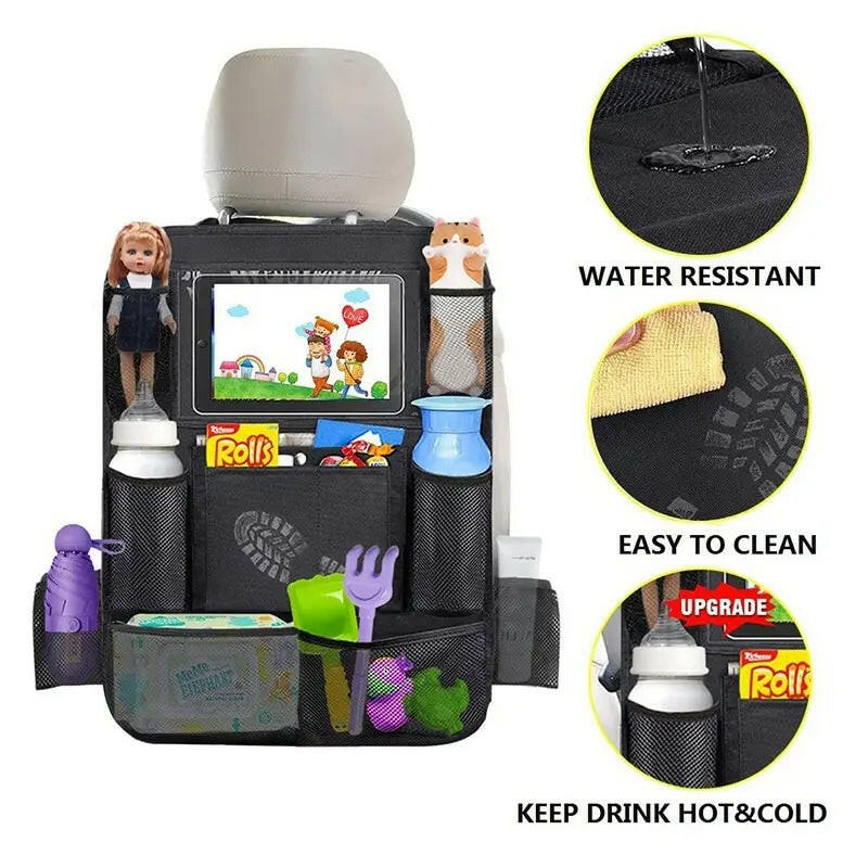 Car Backseat Organizer with Touch Screen Tablet Holder Auto Storage Pockets Cover Car Seat Back Protectors Car Accessories.