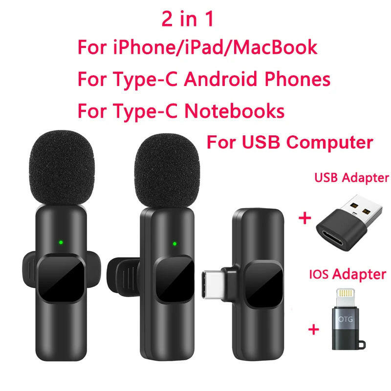 Wireless Lavalier Microphone - Portable Mini Mic for Audio and Video Recording, Compatible with iPhone and Android for Live Broadcast and Gaming.