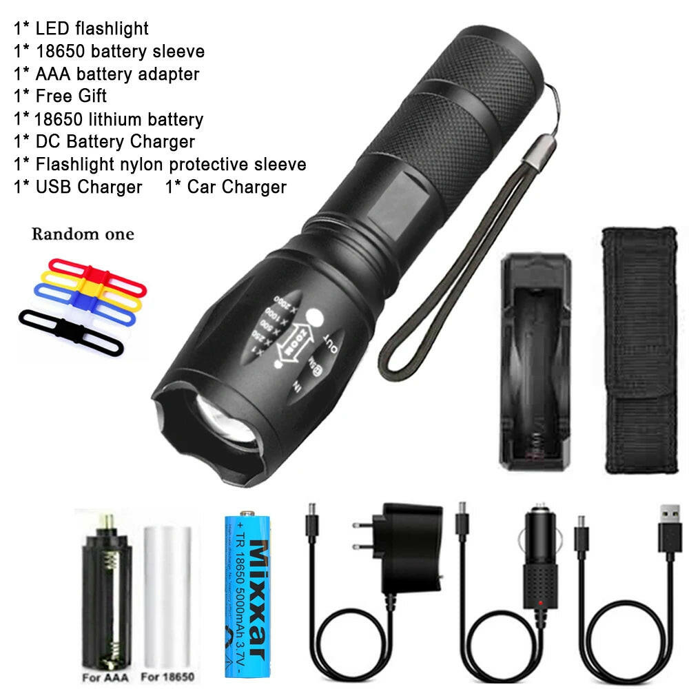 ZK30 Portable Powerful LED Lamp T6 Flashlight Linterna Torch Uses 18650 Chargeable Battery Outdoor Camping Tactics Flash Light.