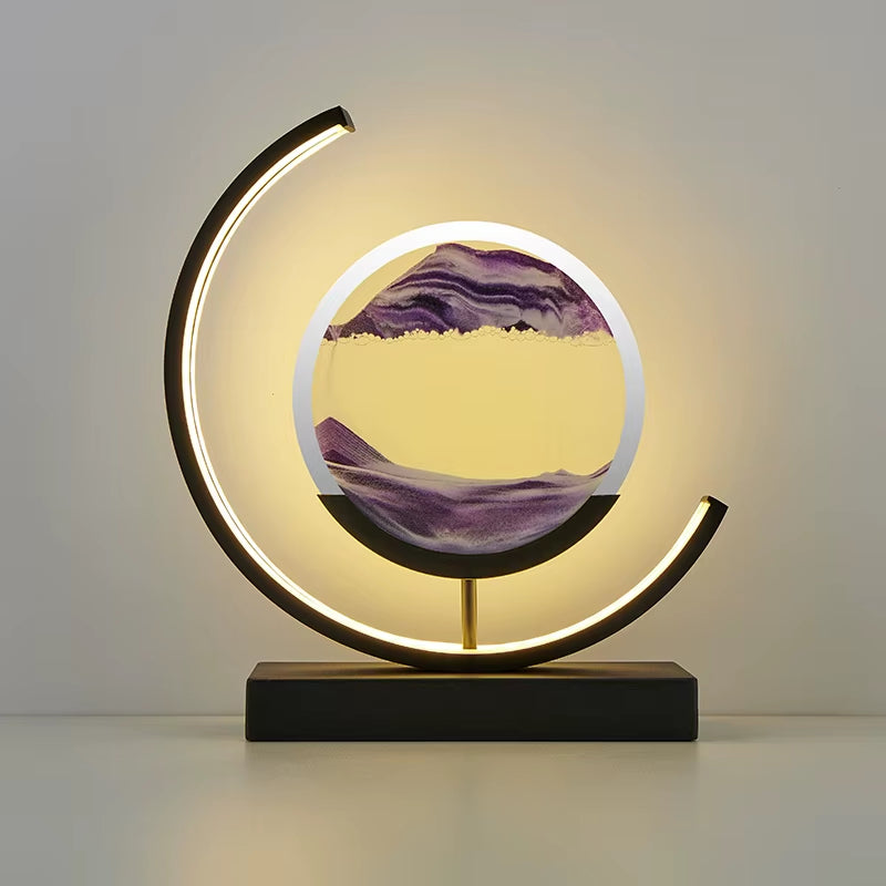 Elegant LED Quicksand Art Hourglass Lamp with Remote Control and 360° Rotation for Home and Bedroom Decoration.